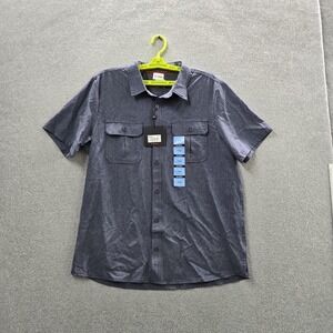 Zeroxposur Men Button Up Shirt L Blue Travel Series Activewear Short Sleeve NWT